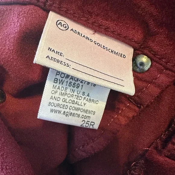 AG Adriano Goldschmied The Legging Super Skinny Burgundy Velvet Jeans size 25R - Picture 7 of 8